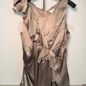 J.Crew 100% Silk Ruffle Asymmetric Sleeveless Blouse in Taupe Brown